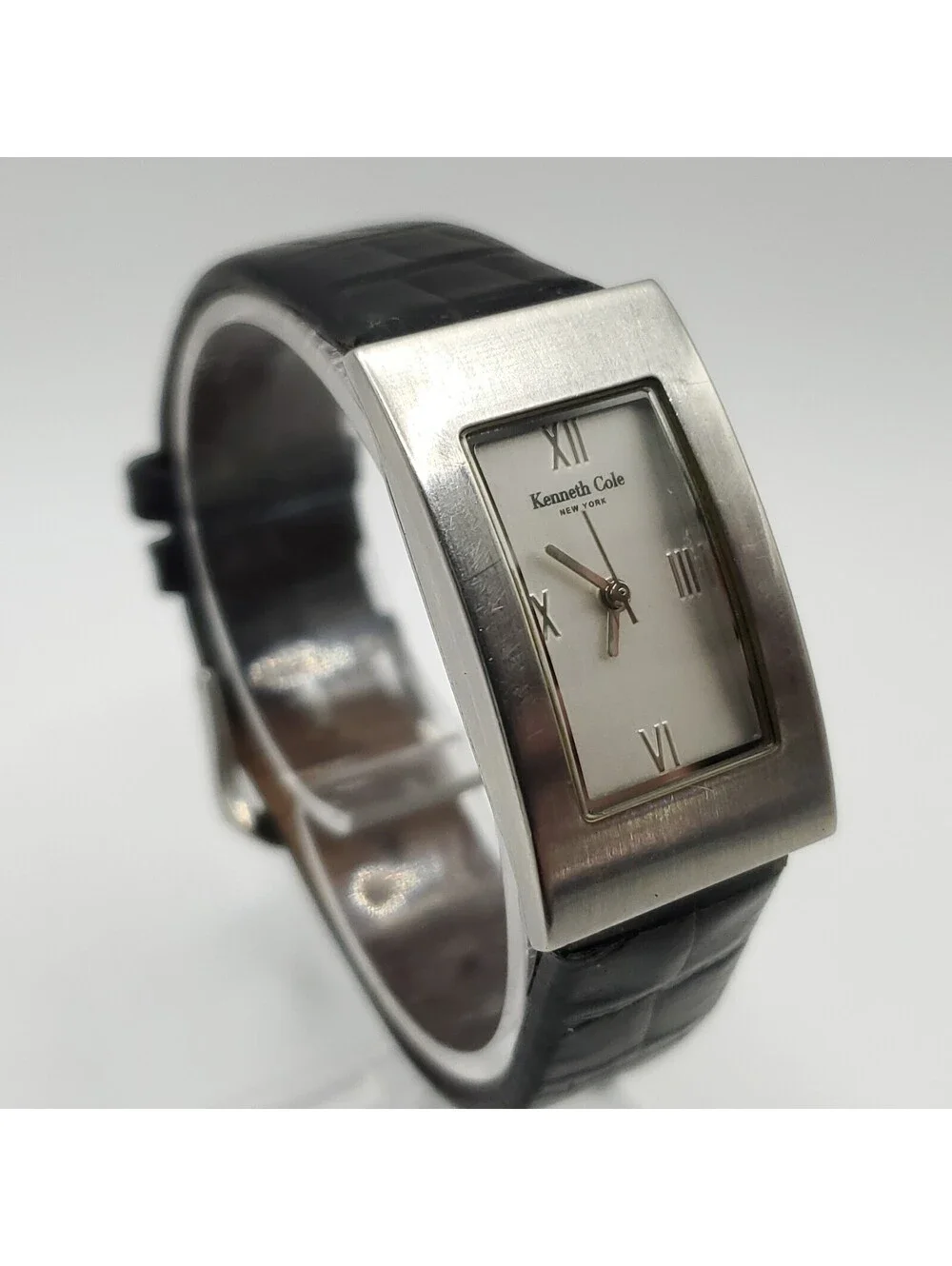 Kenneth Cole New York 20mm Womens Rectangle Quartz Watch Silver Tone New Battery